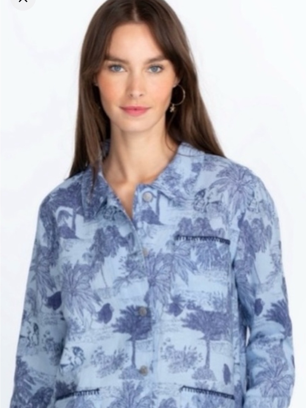 Johnny Was Blue and White Floral Shirt
